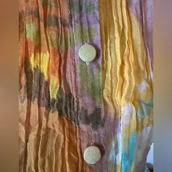 Yavi Chanderi Summer Labile Button Front Shirt in Yellow Multi Color - Size M - Picture 5 of 9